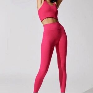 Spiritual Gangster Hot Pink Ruffle Hem Leggings, M/L, Ribbed Stretch